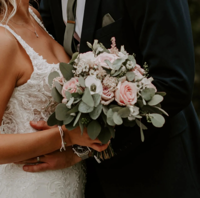 Romantic Bridal Bouquet. A beautiful blend of soft pink and white blooms with delicate greenery, creating a timeless, romantic look.