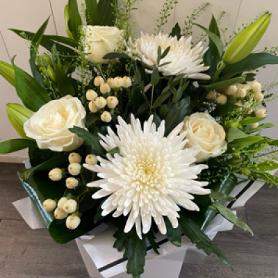 White with lilies